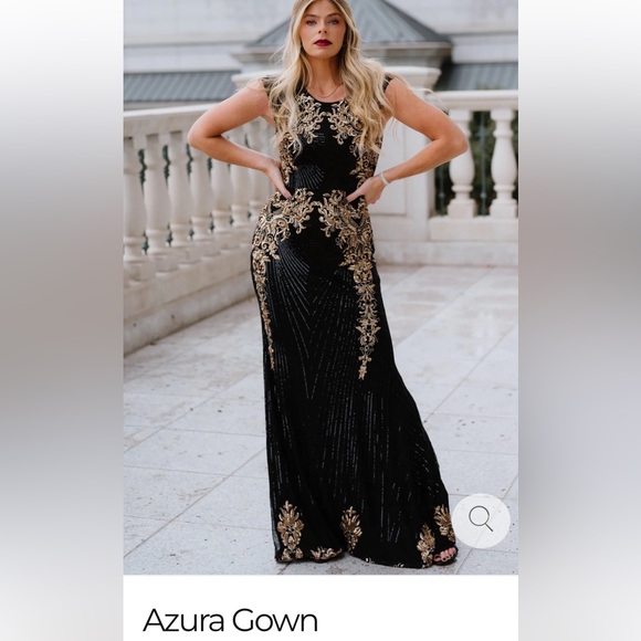 New Baltic Born Black Evening Gown with Gold Embellishment - Picture 3 of 3